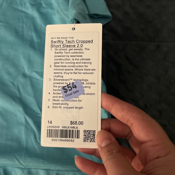 NWT Lululemon Swiftly Tech Cropped Short Sleeve 2.0 Size 14 - Picture 2 of 2